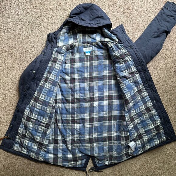 Columbia Jacket Mens Medium Full Zip Hood Flannel Lined Dark Grey Blue - Picture 3 of 11